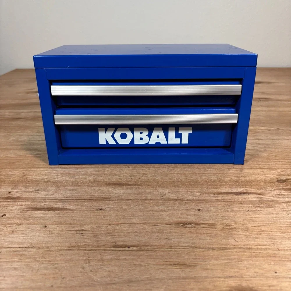 Kobalt Mini Tool Box Blue Steel 2 Drawer Desktop Storage Chest Organizer